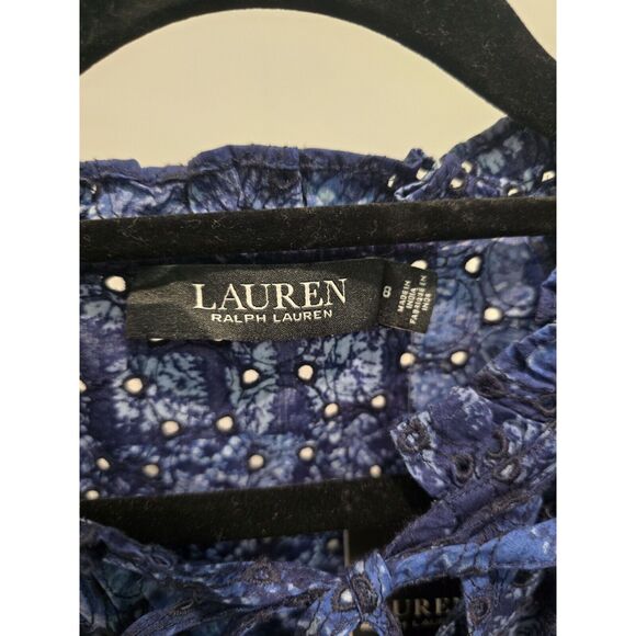 Lauren Ralph Lauren Eyelet Puff Sleeve Tiered Patchwork Dress Sz 8 NWT MSRP $185 - Picture 15 of 16